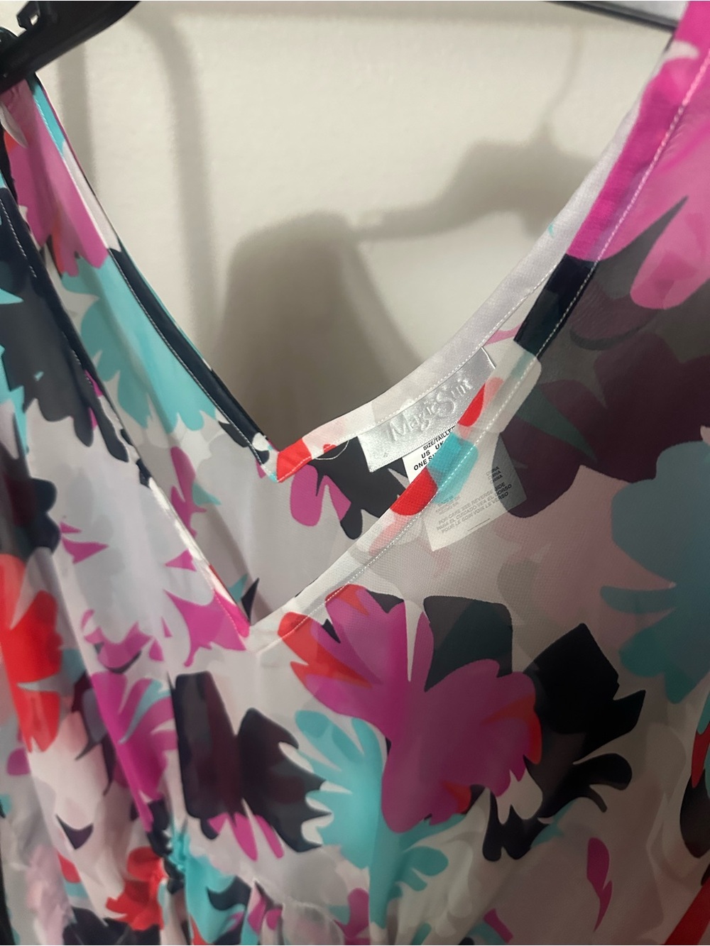Magicsuit Floral Cover-Up in White with Pink, Red, Teal & Black Blossoms - Picture 4 of 5